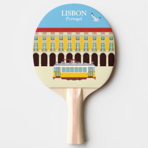 Raquete De Ping Pong Estilo de vintagem do elétrico amarelo de Lisboa