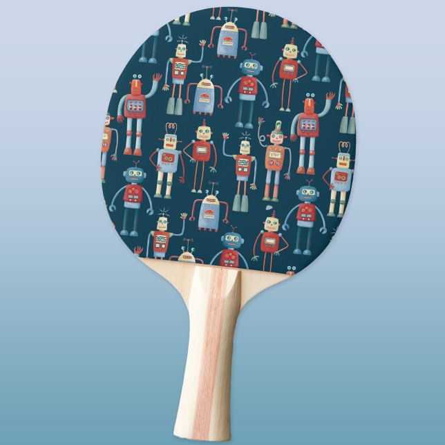 Raquete De Ping Pong Estilo divertido 1950s Padrão de Robô Retro (Fun retro robot pattern ping pong paddle)