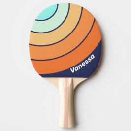 Raquete De Ping Pong Estilo Vintage Retrô Círculo Listrado com Nome