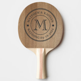 Raquete De Ping Pong Estrela de Monograma de Casamento em Madeira de Bé