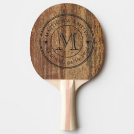 Raquete De Ping Pong Estrela de Monograma de Casamento em Madeira de Ce