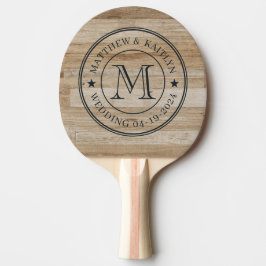 Raquete De Ping Pong Estrela de Monograma de Casamento em Madeira de Ci