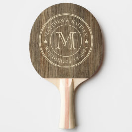 Raquete De Ping Pong Estrela de Monograma de Casamento em Madeira de Hi