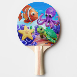 Raquete De Ping Pong Estrelas amarelas, tartarugas verdes e peixes-palh