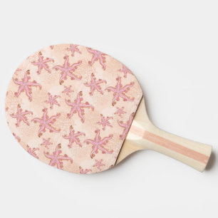 Raquete De Ping Pong Estrelas-do-mar e Coral Padrão Pastel Rosa