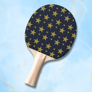 Raquete De Ping Pong Estrelas Douradas no Azul Naval – Elegante e Atemp