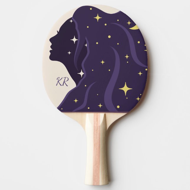Raquete De Ping Pong Estrelas Douradas Purple do Universo Cósmico Perso (Frente)
