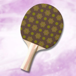 Raquete De Ping Pong Estrelas e círculos em marrom e verde