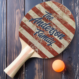 Raquete De Ping Pong Estrelas e Listras Nome de Família Vintage