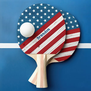 Raquete De Ping Pong Estrelas Listras Patriótico Rústico Madeira Bandei