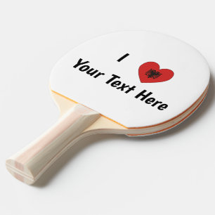 Raquete De Ping Pong EU AMO (Bandeira Albanesa em Coração) Personalizad