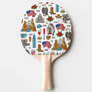 Raquete De Ping Pong EUA - Símbolos Vintage - Padrão sem costura