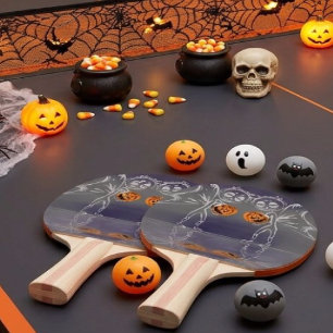Raquete De Ping Pong Fadas da Abóbora se Divertem no Halloween