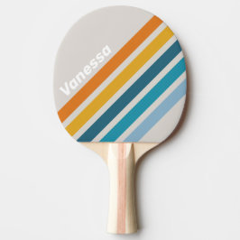 Raquete De Ping Pong Faixa Angular de Arco-íris Retro com Nome