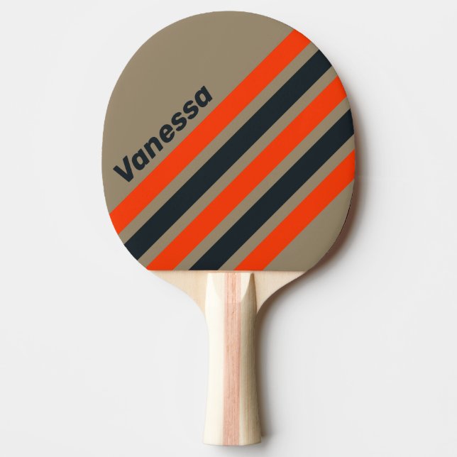Raquete De Ping Pong Faixa Angular em Relvado do Deserto Retro com Nome (Frente)