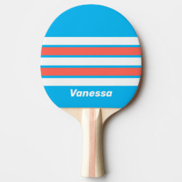 Raquete De Ping Pong Faixa Azul Céu Leve Retro com Nome