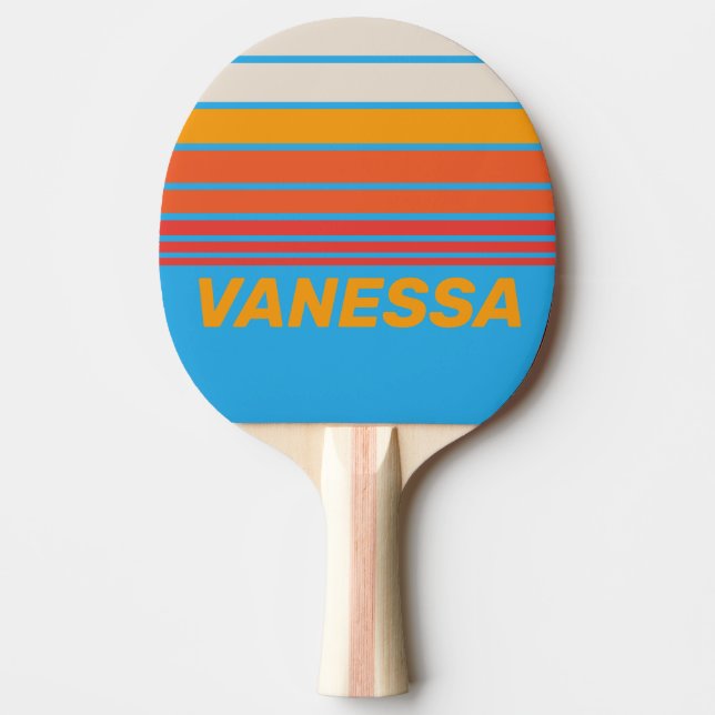 Raquete De Ping Pong Faixa Azul Desbotada do Horizonte com Nome (Frente)