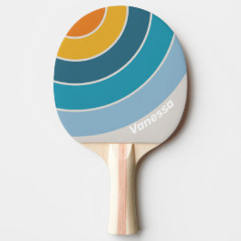 Raquete De Ping Pong Faixa Circular Arco-íris Retrô com Nome