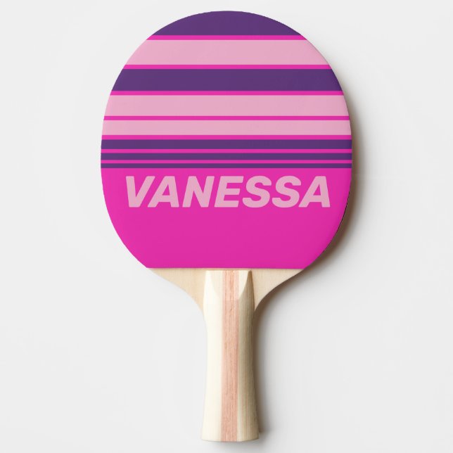 Raquete De Ping Pong Faixa do Horizonte Céu Rosa Retro com Nome (Frente)