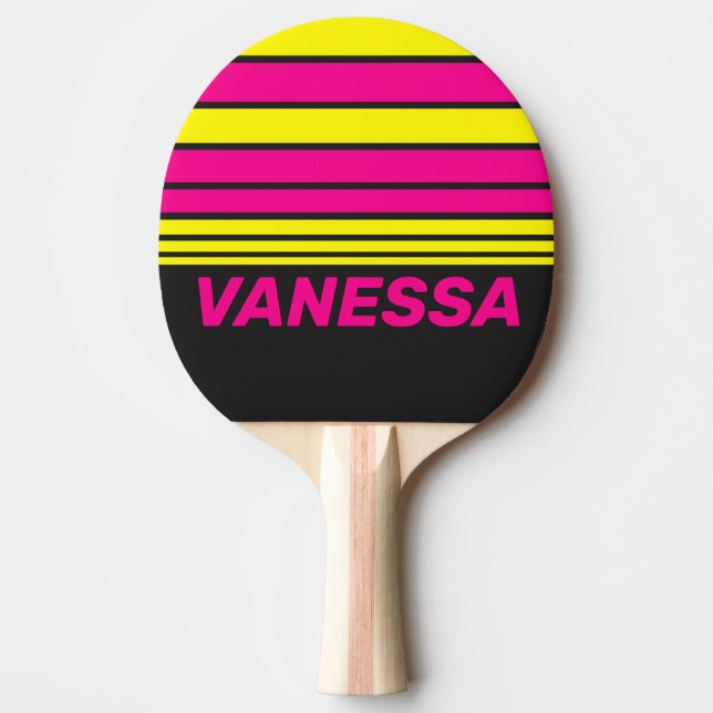 Raquete De Ping Pong Faixa do Horizonte com Brilho Solar Retro com Nome (Frente)