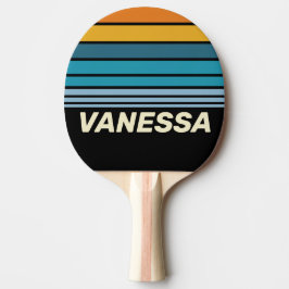Raquete De Ping Pong Faixa do Horizonte do Arco-íris Preto com Nome