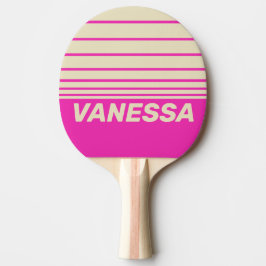 Raquete De Ping Pong Faixa Horizontal Retro Rosa com Nome