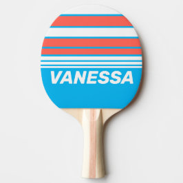 Raquete De Ping Pong Faixa no Horizonte Azul Céu com Luz Retro e Nome