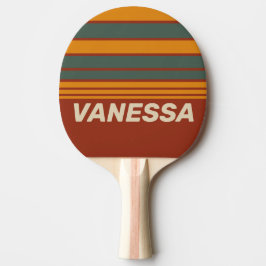 Raquete De Ping Pong Faixa no Horizonte de Ferrugem Laranja Retro com N