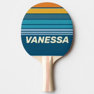 Raquete De Ping Pong Faixa no Horizonte do Sol Azul com Nome