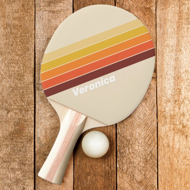 Raquete De Ping Pong Faixa Retrô com Nome (Criador carregado)