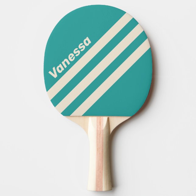 Raquete De Ping Pong Faixa Triangular Retro Sea Breeze com Nome (Frente)