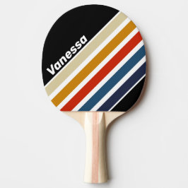 Raquete De Ping Pong Faixas Anguladas Arco-íris com Nome Retro Ice