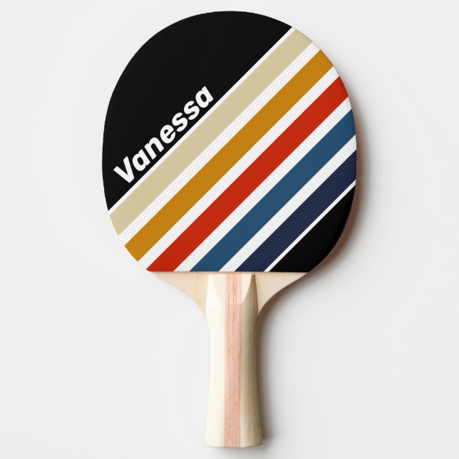 Raquete De Ping Pong Faixas Anguladas Arco-íris com Nome Retro Ice (Frente)