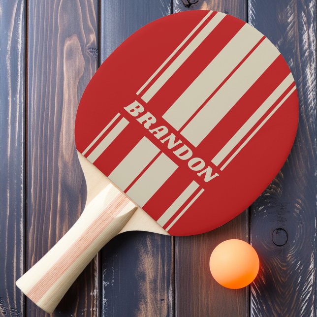 Raquete De Ping Pong Faixas de Placa Carmesim Retro com Nome (Criador carregado)