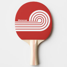 Raquete De Ping Pong Faixas Duplas em Curl Vermelho Retrô com Nome