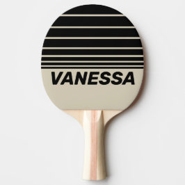 Raquete De Ping Pong Faixas no Horizonte Três Alabastro Retro com Nome