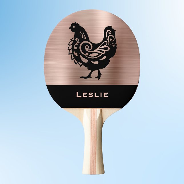 Raquete De Ping Pong Fancy Chicken Silhouette in Faux Copper n Black    (Criador carregado)