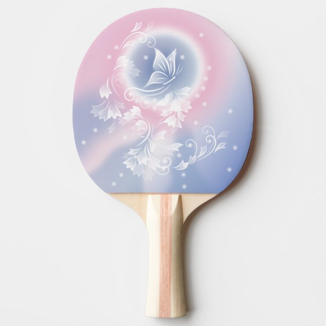 Raquete De Ping Pong Fantasia de Borboleta Floral Azul Rosa (Frente)