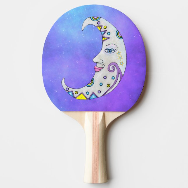 Raquete De Ping Pong Fantasy Crescent Moon Face Abstrato Markings Sky (Frente)