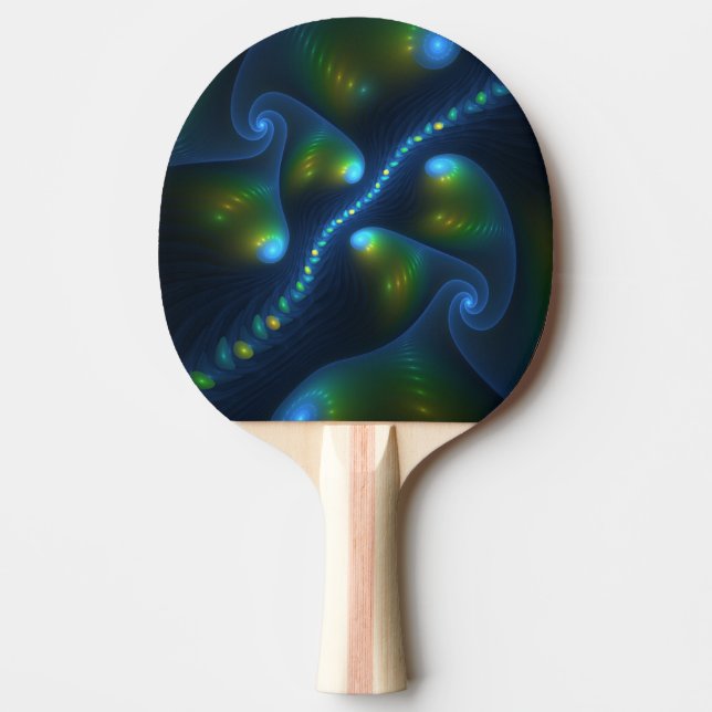 Raquete De Ping Pong Fantasy Luzes Abstrato Azul Verde Amarelo Fractal (Frente)