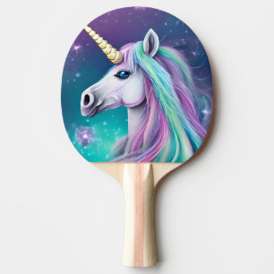 Raquete De Ping Pong Fantasy Unicorn com Poster de Cabelo Azul e Rosa