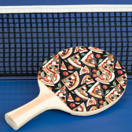 Raquete De Ping Pong Fatias De abstrato Pizza Num Fundo Preto