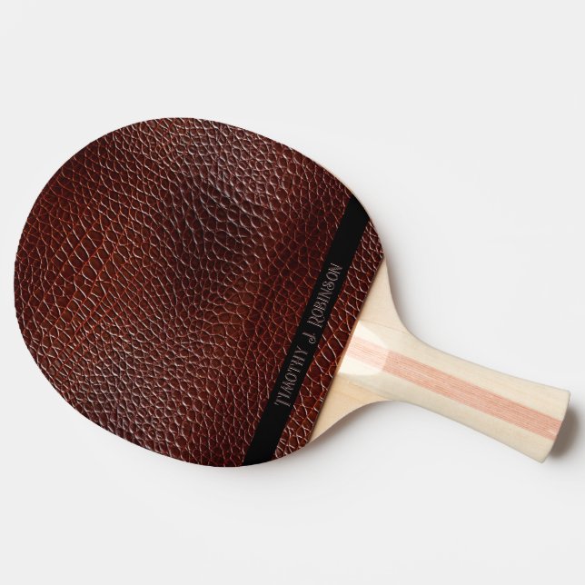 Raquete De Ping Pong Faux Leather Brown Personalizada Emboscada (Lateral)
