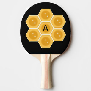 Raquete De Ping Pong Favo de mel moderno e monograma em preto