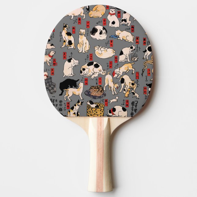 Raquete De Ping Pong felinos japoneses gatinho Ukiyo-e engraçado (Frente)