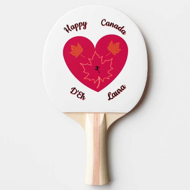 Raquete De Ping Pong Feliz Canadá D'Eh Heart, Sapo, Folhas de Maple (Frente)