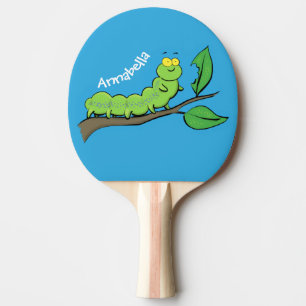 Raquete De Ping Pong Feliz desenho de cartoon verde da lagarta