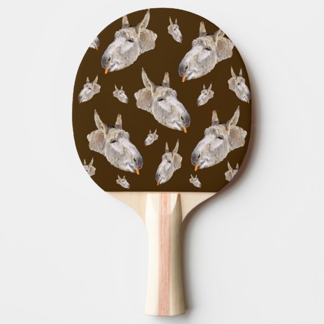 Raquete De Ping Pong Feliz Donkey Comendo Cenoura, (Frente)