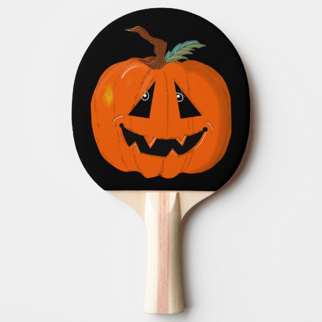 Raquete De Ping Pong Feliz Halloween Jack O Lanterna Arte Ilustrativa (Frente)