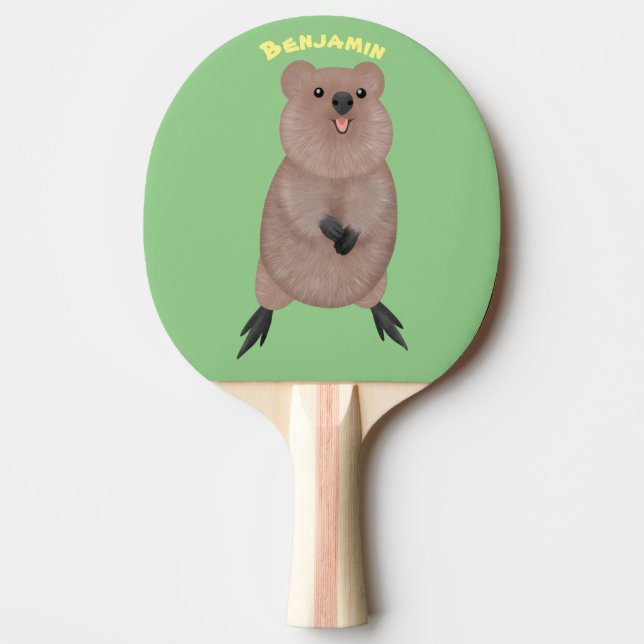 Raquete De Ping Pong Feliz sorriso, design de desenho animado de quokka (Frente)